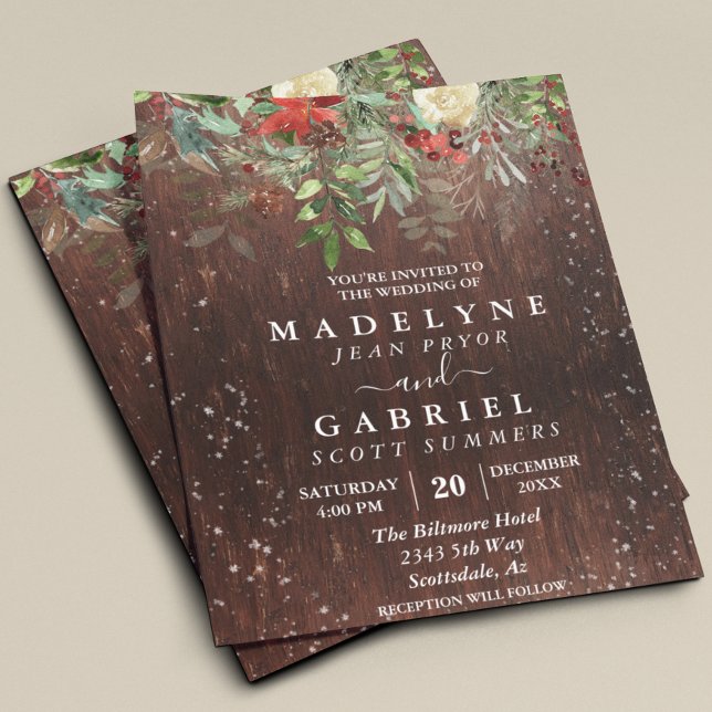 Flyer Navidades bodas Invierno Rústico Pino Gota Madera (Subido por el creador)