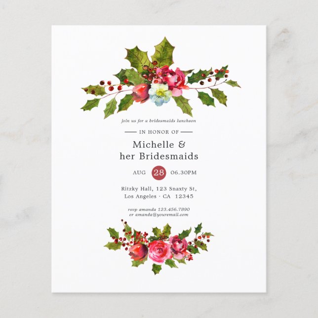 Flyer Navidades Bridesmaids Luncheon Holly Invitación (Frente)