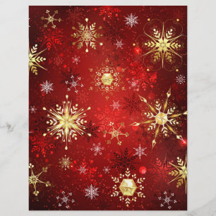 Flyer Navidades Copos de nieve dorados con fondo rojo