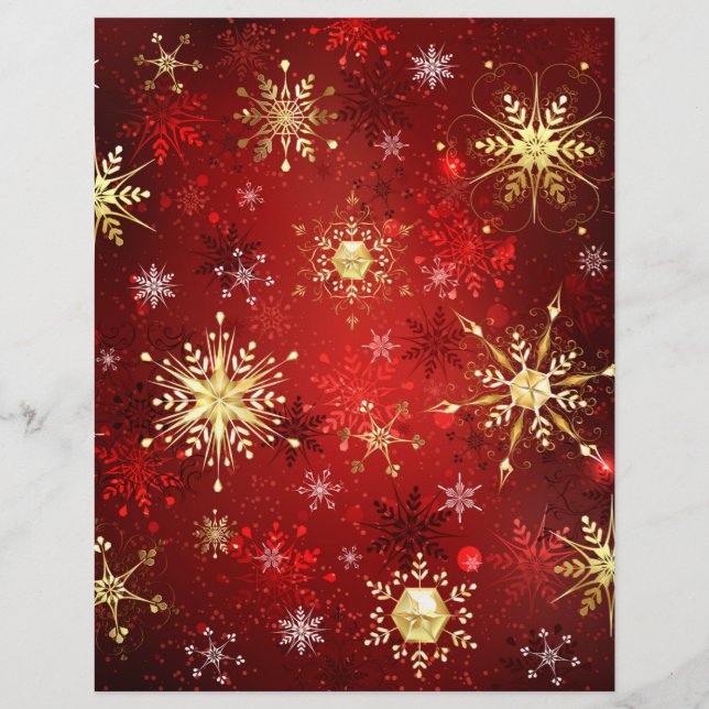 Flyer Navidades Copos de nieve dorados con fondo rojo (Frente)