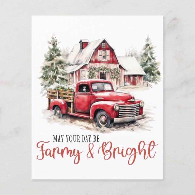 Flyer Navidades de acuarela Camión de época y granero (Frente)