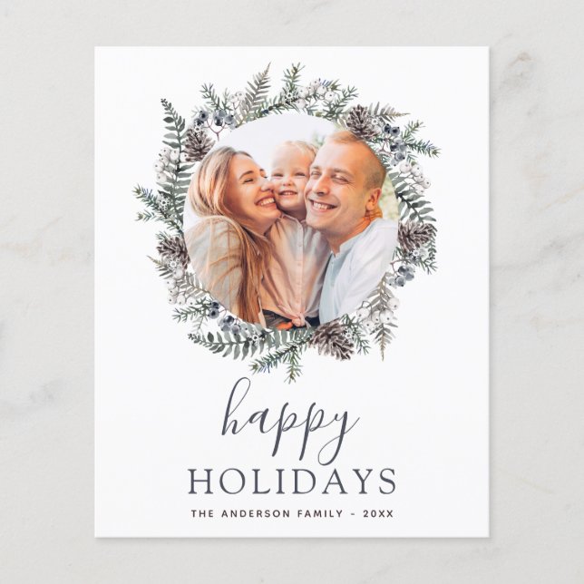 Flyer Navidades de Budget Happy Holidays Dusty Blue Phot (Frente)
