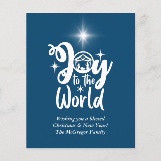 Flyer Navidades de presupuesto Tarjeta Natividad Azul y  (Frente)
