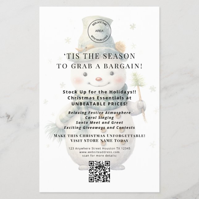 Flyer Navidades De Tienda Cute Snowman Ofrecen Código QR (Frente)