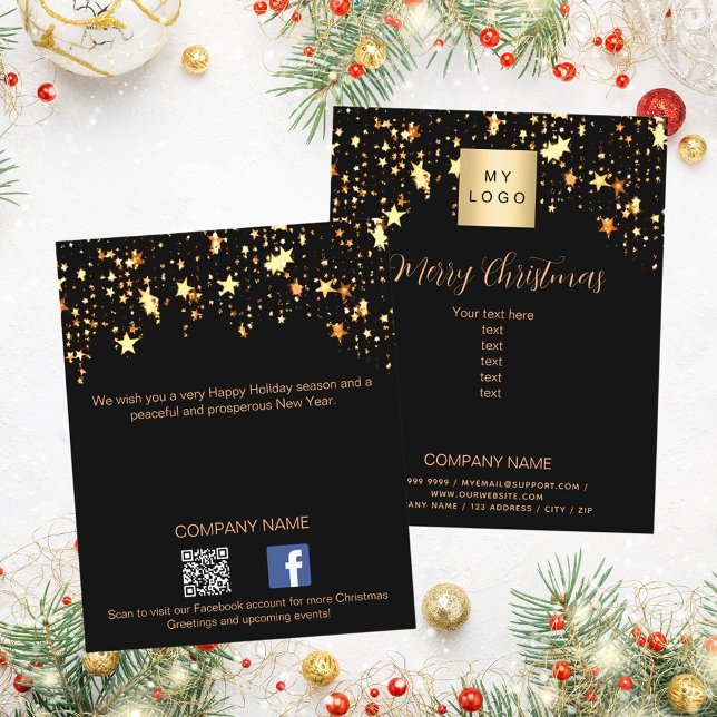 Flyer Navidades estrellas de oro negro negocios QR Faceb (Subido por el creador)