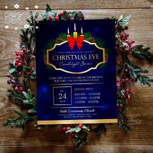 Flyer Navidades Eve Candlelight Church Service Blue Gold