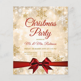 Flyer Navidades Fiesta Gold Winter Sparkle Red Ribbon