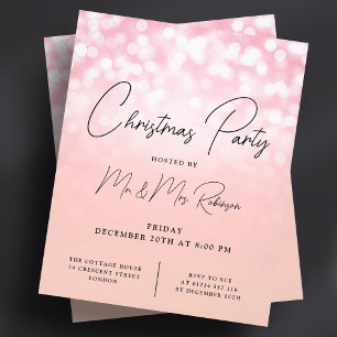 Flyer Navidades Fiesta Rosa Oro Luces Esparkle Invite