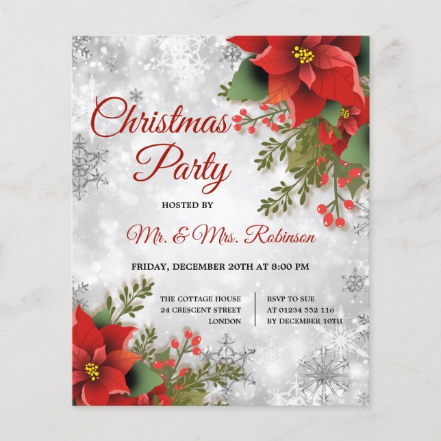 Flyer Navidades Fiesta Silver Sparkle Red Poinsettia (Frente)
