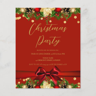 Flyer Navidades Gold Red Ribbon Purpurina Corporate