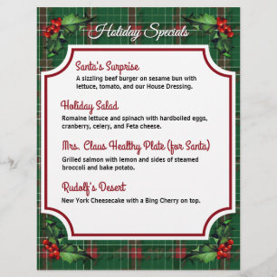 Flyer Navidades Green Plaid Restaurant Specials