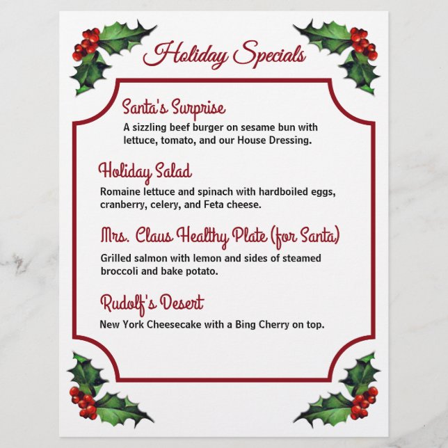 Flyer Navidades Holly Restaurant Specials (Frente)