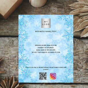 Flyer Navidades logotipo de negocios azul qr código Inst
