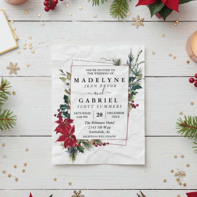 Flyer Navidades Winter Elegant Poinsettia Boda negro (Subido por el creador)