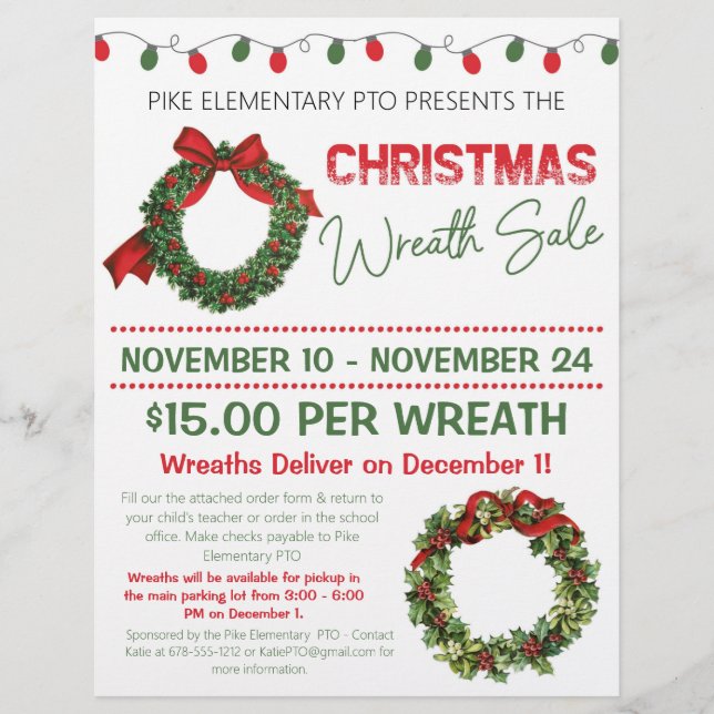 Flyer Navidades Wreath Sale | Recaudación de fondos de l (Frente)