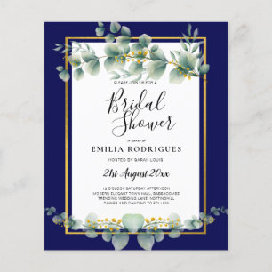 Flyer NAVY AZUL GOLD Greenery Eucalyptus BRIDAL DUCHA
