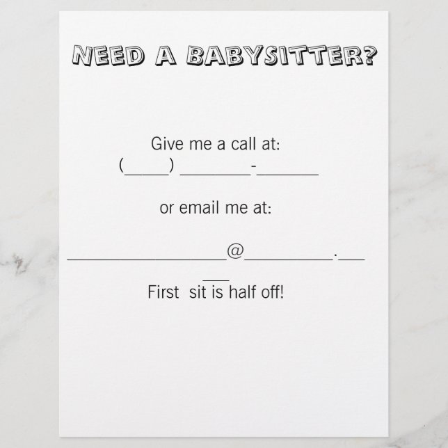 Flyer ¿Necesita un BabySitter? (Frente)