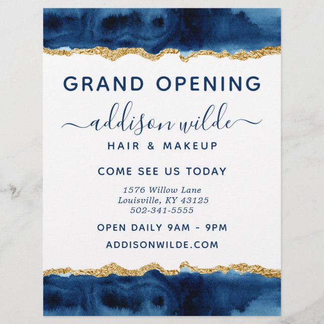 Flyer Negocio acuático Navy Blue And Gold (Frente)