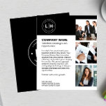 Flyer Negocio de logotipos personalizados<br><div class="desc">Convierta este moderno folleto de negocios personalizado, diseñado en un blanco y negro sofisticado. Con espacio para el logotipo de su personalizado, tres fotos y texto personalizado, este folleto es perfecto para mostrar la identidad única de su marca. Tanto si promociona servicios, productos o eventos corporativos, este diseño elegante garantiza...</div>