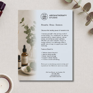 Flyer Negocio de Spa de Aromaterapia Azul Polvoriento Lo
