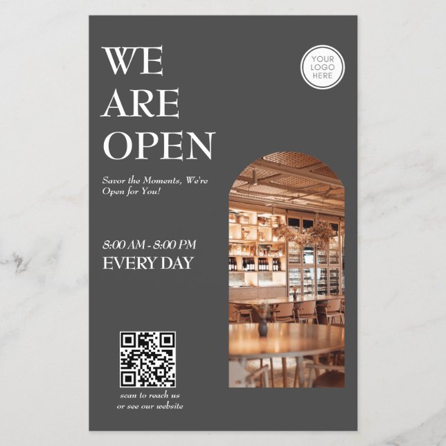 Flyer Negocio moderno de apertura Videoprecios de imagen (Frente)