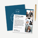 Flyer Negocio personalizado moderno<br><div class="desc">Conviértete en este moderno volante de negocios personalizado, diseñado en una sofisticada paleta azul marino. Con espacio para el logotipo de su personalizado, tres fotos y texto personalizado, este folleto es perfecto para mostrar la identidad única de su marca. Tanto si promociona servicios, productos o eventos corporativos, este diseño elegante...</div>