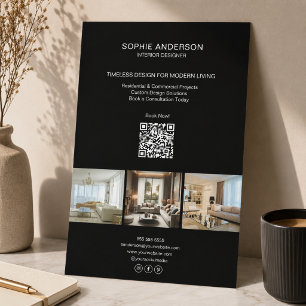 Flyer Negocio Profesional QR Negro Foto Personalizada Mo
