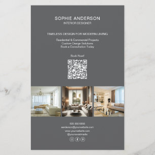 Flyer Negocios Profesionales Gris QR de Foto Personaliza