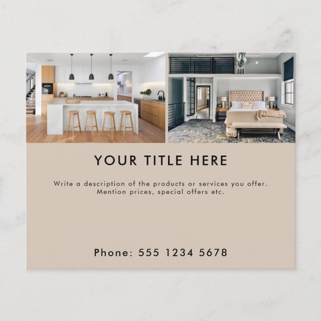 Flyer Negocios promocionales Beige 2 Pancarta fotográfic (Frente)