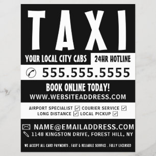 Flyer Negrita moderna, empresa de taxi con lista de prec