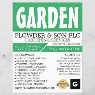 Flyer Negrita moderna, servicio de jardinería, Horticult