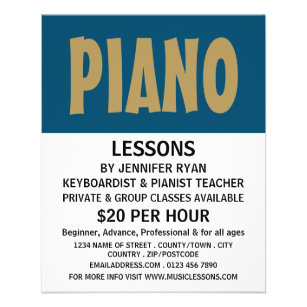 Flyer Negrita moderna, teclado, lecciones de piano