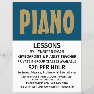 Flyer Negrita moderna, teclado, lecciones de piano