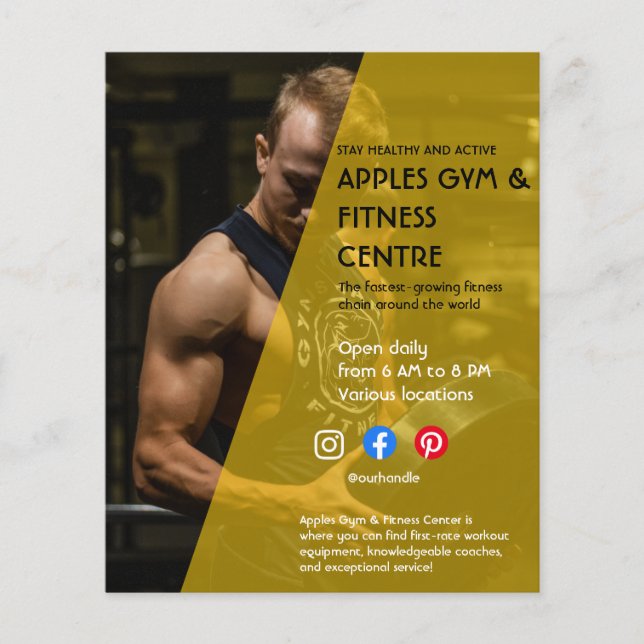 Flyer negro y amarillo Photo gym entrenador personal ade (Frente)