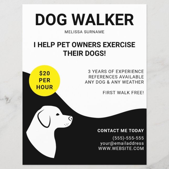 Flyer Negro y Blanco con Diseño de Perro Amarillo - Pase (Frente)