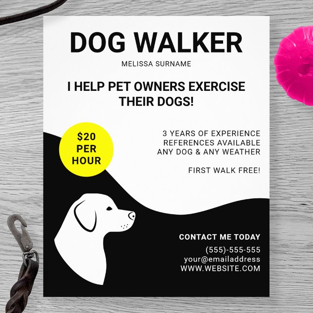 Flyer Negro y Blanco con Diseño de Perro Amarillo - Pase (Subido por el creador)