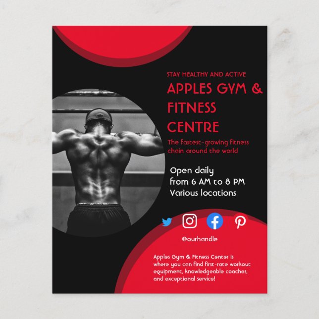 Flyer negro y rojo Photo gym entrenador personal fit Fly (Frente)