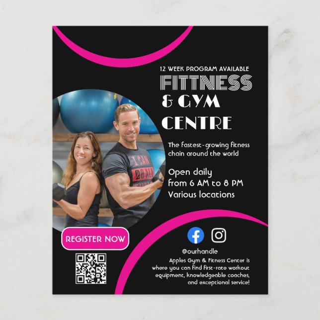 Flyer Negros y rosados Gym Personal Training Business (Frente)