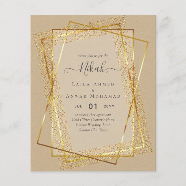 Flyer NIKAH - BUDGET Invites - GOLD Glitter Frame (Frente)