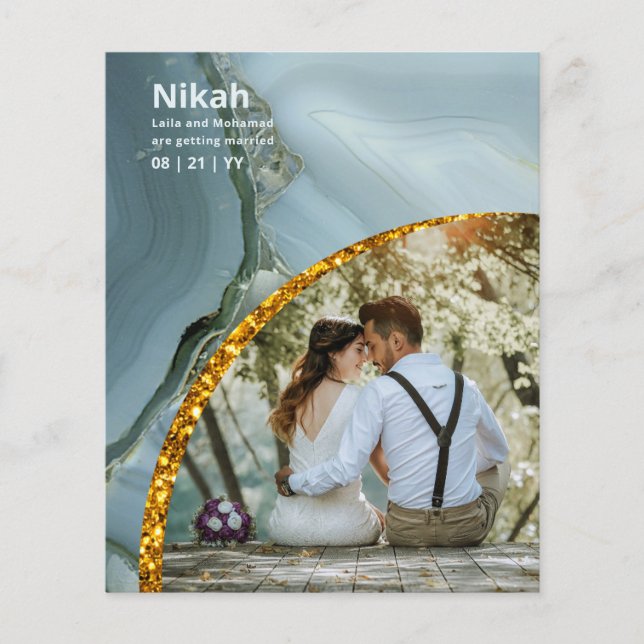 Flyer NIKAH - FOTO Verde azulada de oro del Boda Budget  (Frente)