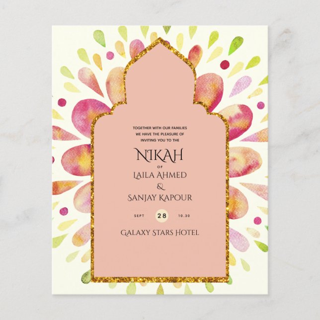Flyer NIKAH - Invitación a la moderna Boda de Oro Mandal (Frente)
