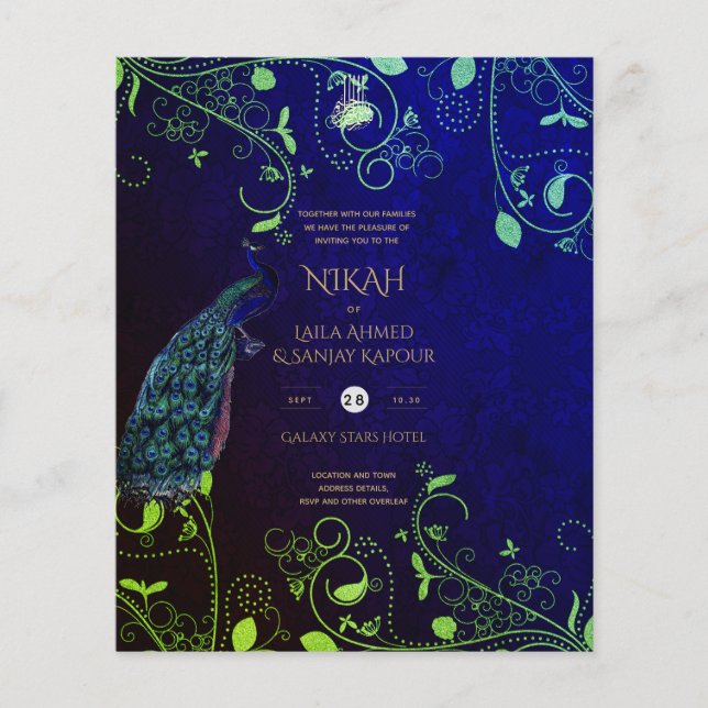 Flyer NIKAH - La invitación a la boda azul Peacock (Frente)