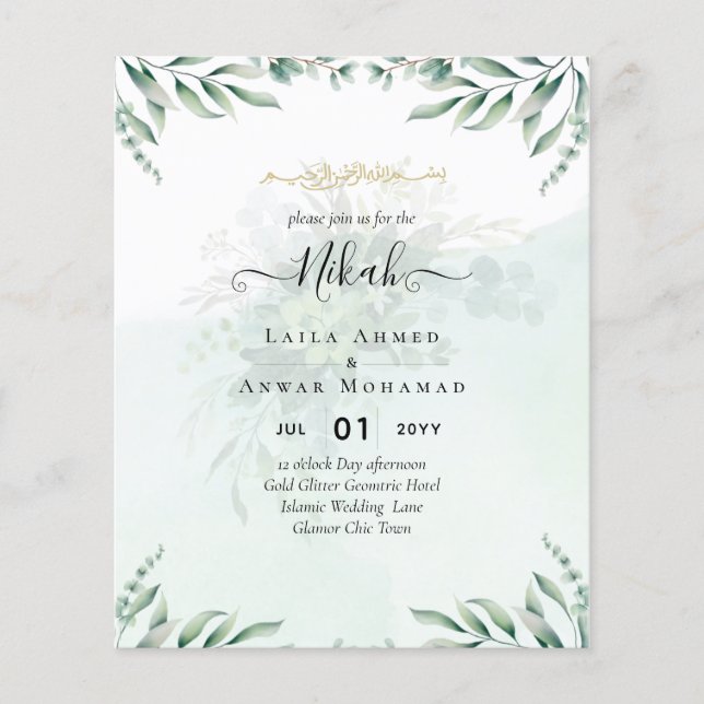 Flyer Nikah Walima GREENERY WEDDING INVITATION Islamic (Frente)