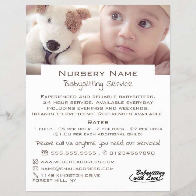 Flyer Niñera de perro bebé y juguete, guardería, anuncio (Frente)