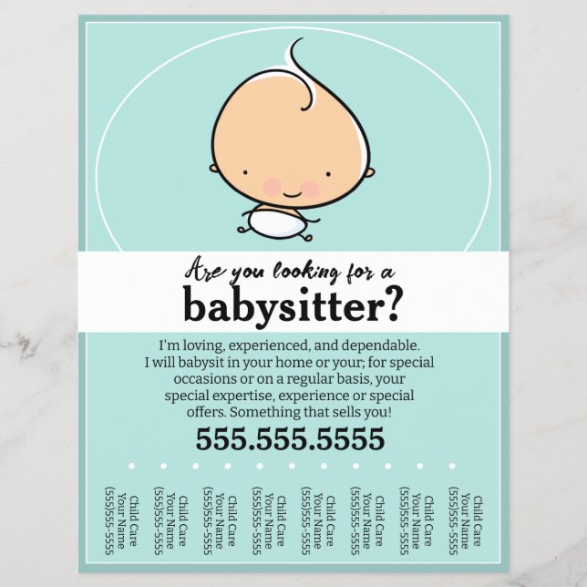 Flyer Niñera, guardería, cuidado de niños, lágrimas verd (Frente)