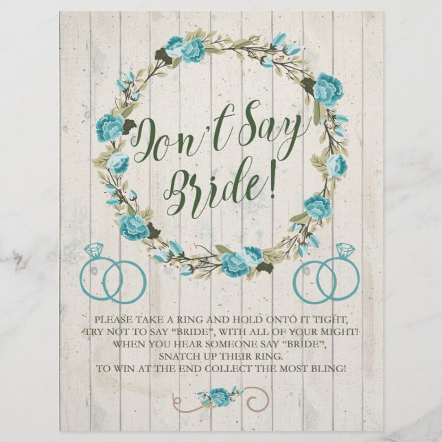 Flyer ¡No digas novia! Juego de ducha de novia (Frente)