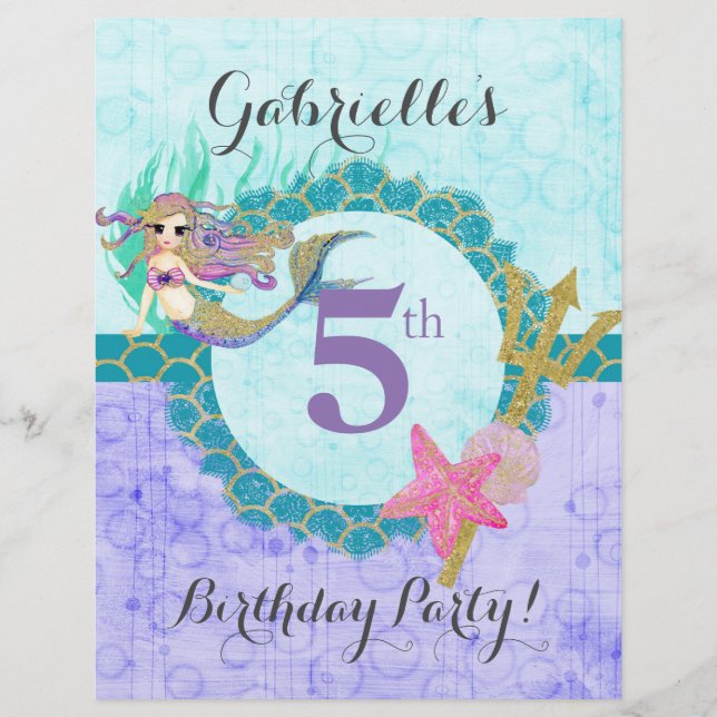 Flyer Noche de sirena Verde azulada y púrpura en monogra (Atrás)