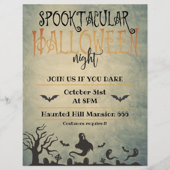 Flyer Noche Spooktacular de Halloween (Frente)