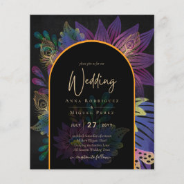 Flyer Noir Peacock Jewel Tones Boda Floral