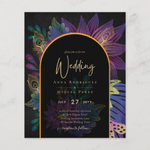 Flyer Noir Peacock Jewel Tones Boda Floral